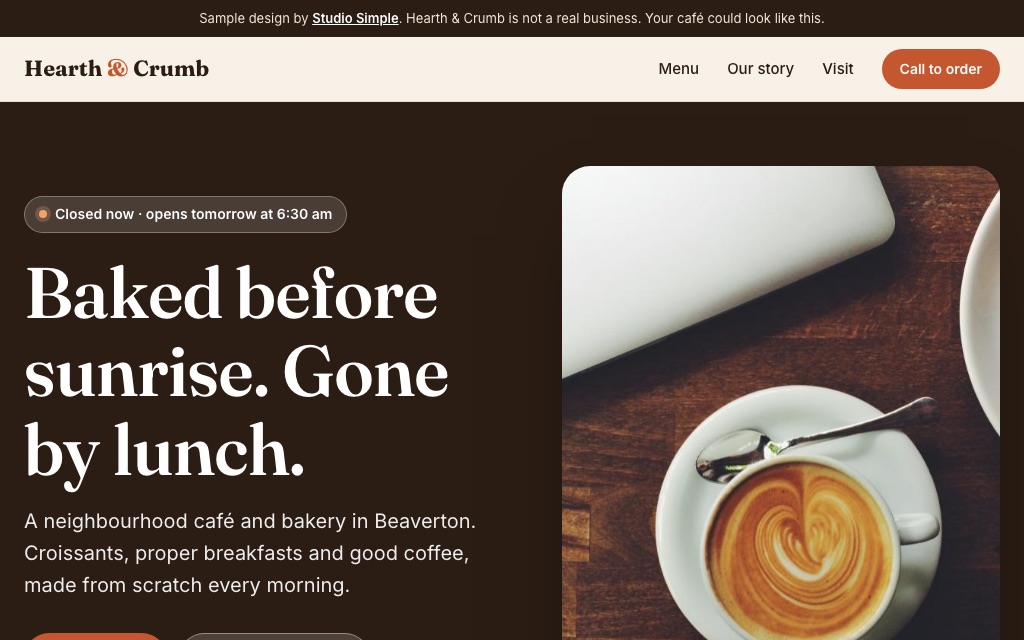 The Hearth & Crumb sample café website